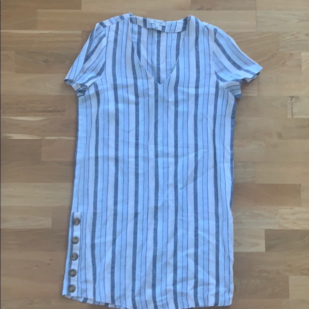 Madewell blue striped linen dress size S